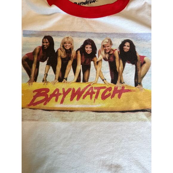 Baywatch Graphic Ringer Tee Lifeguard 80s Aesthetic Contrast Trip Small - Picture 3 of 8